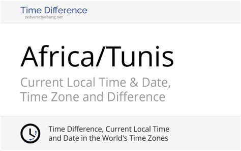 Tunisia time zone - Sunrise, sunset, day length and solar time for Tunis. Sunrise: 07:19AM. Sunset: 05:03PM. Day length: 9h 44m. Solar noon: 12:11PM. The current local time in Tunis is 11 minutes ahead of apparent solar time.